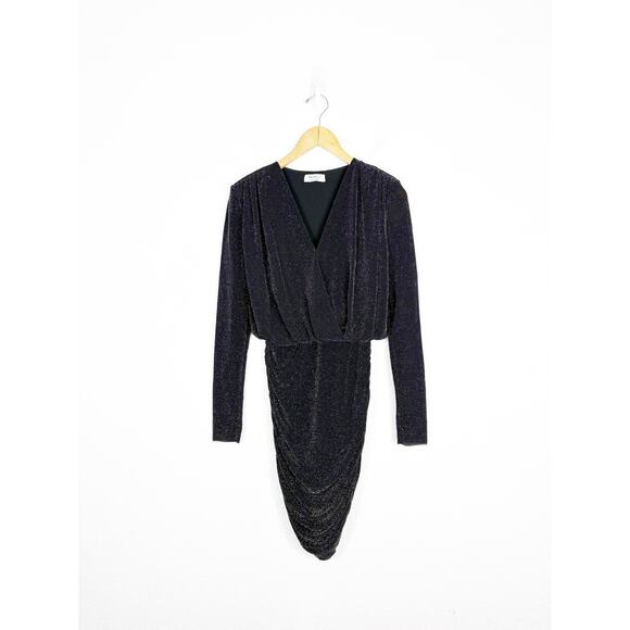 Bailey 44 Night Fever Sparkle Mini Dress Small Black Long Sleeve Ruched Stretch - Picture 3 of 14